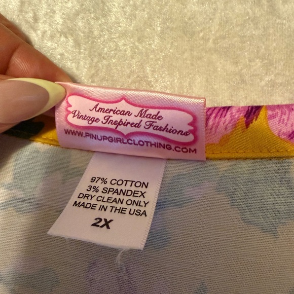 Pinup Couture Yellow and Purple Floral 3/4 Sleeve Dress - Picture 7 of 8